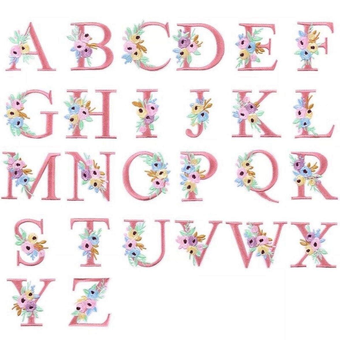 Pink Flower Embroidery Letters