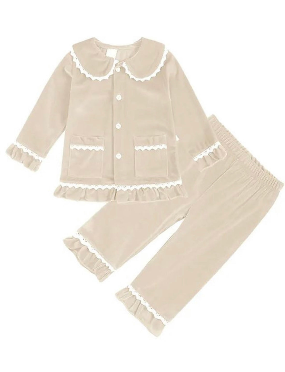 Cream Girls/Boys Velour Pyjamas