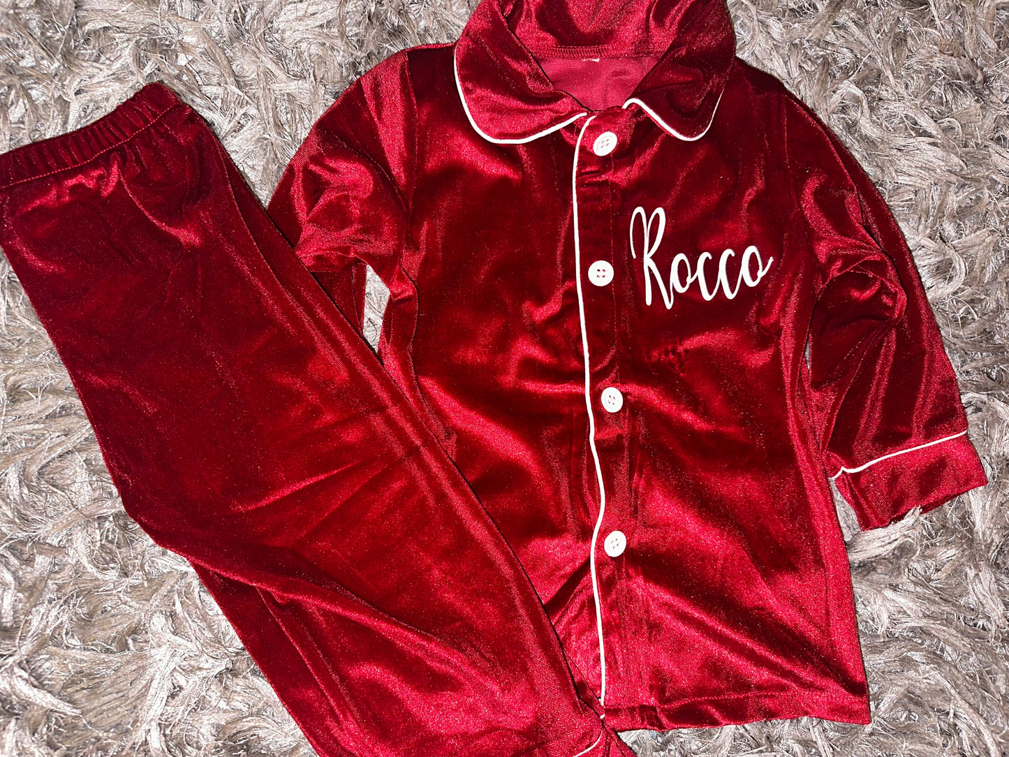 Red Girls Boys Velour Pyjamas