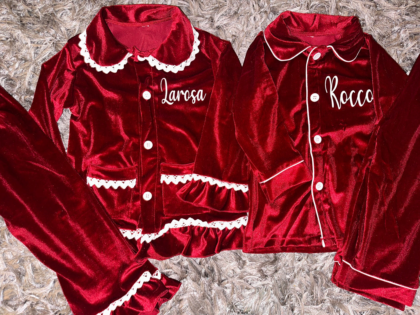 Red Girls Boys Velour Pyjamas