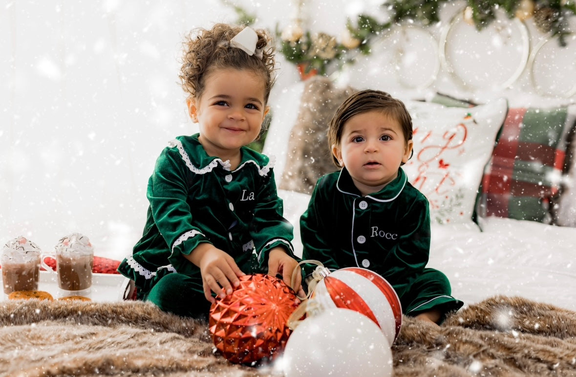 Green Girls/Boys Velour Pyjamas