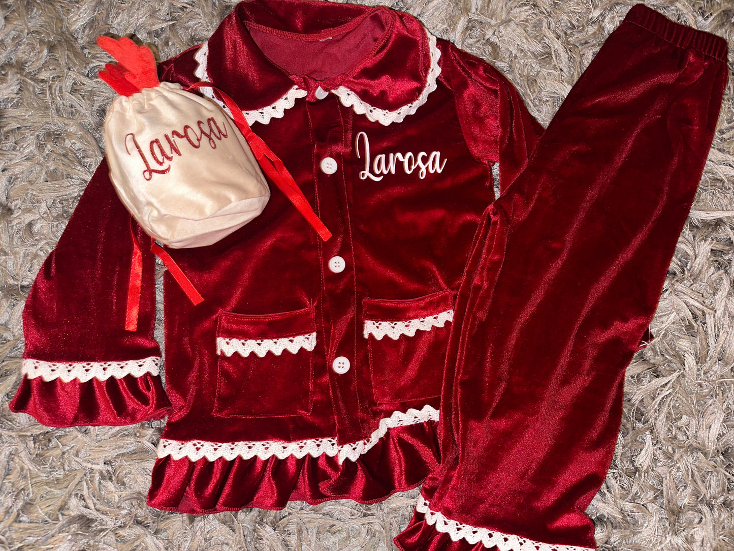 Red Girls Boys Velour Pyjamas