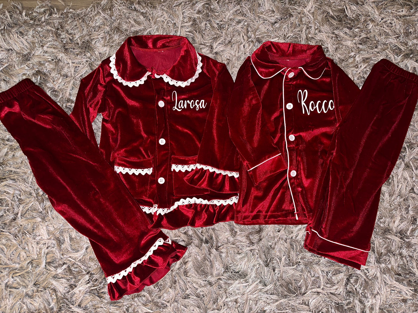 Red Girls Boys Velour Pyjamas
