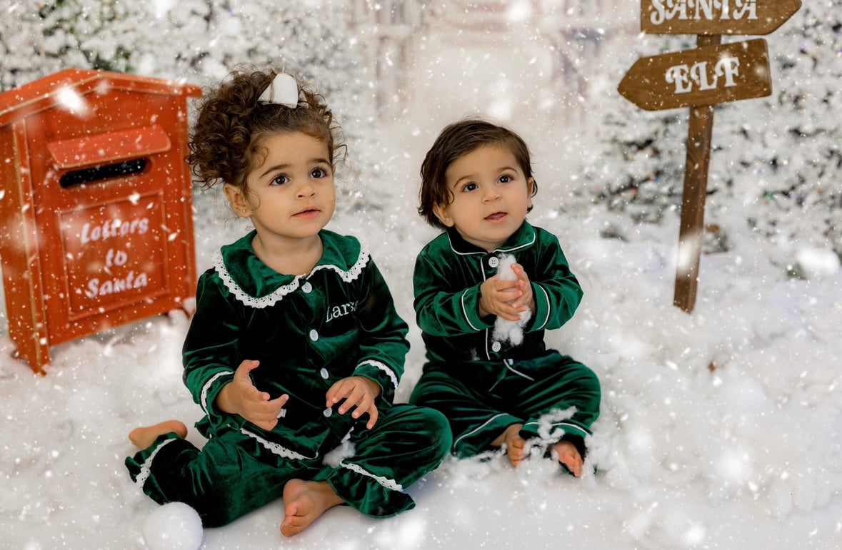 Green Girls/Boys Velour Pyjamas