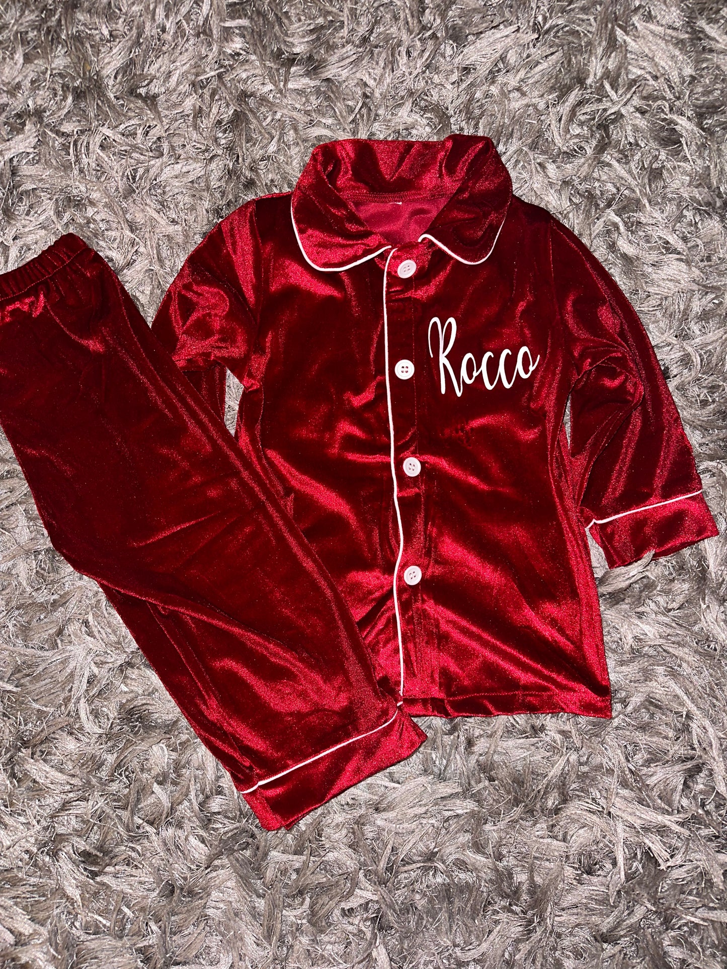 Red Girls Boys Velour Pyjamas