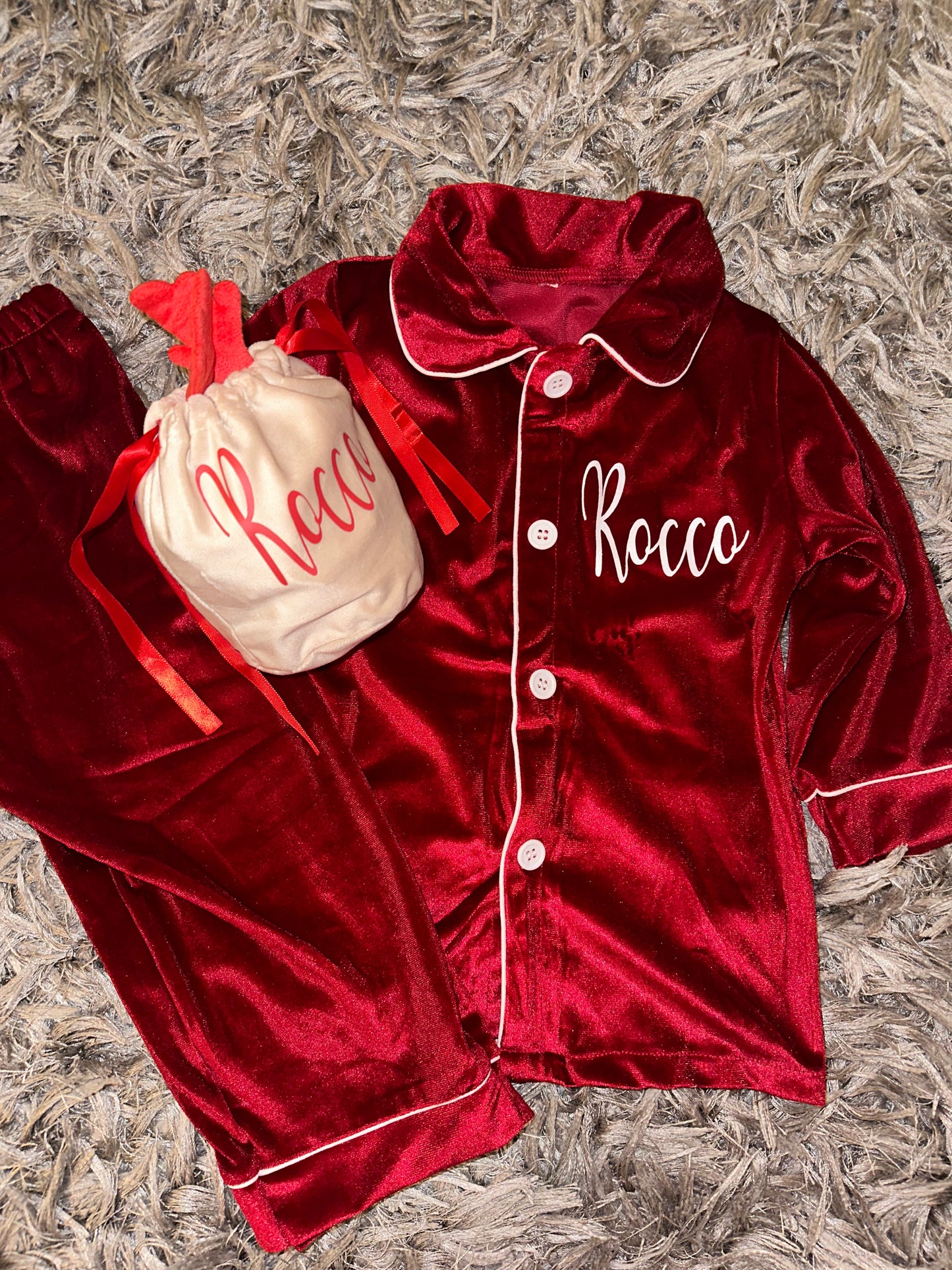 Red Girls Boys Velour Pyjamas