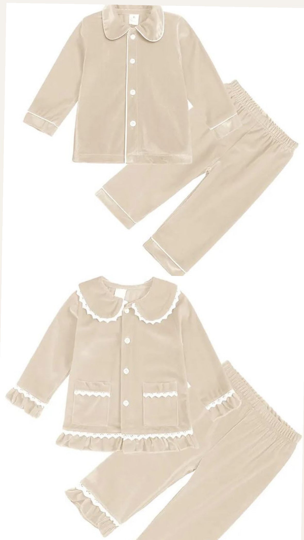 Cream Girls/Boys Velour Pyjamas