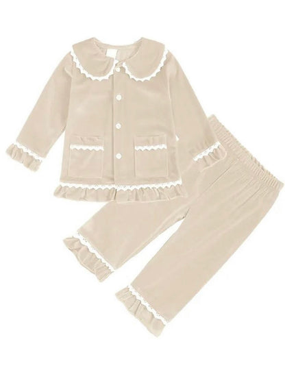 Cream Girls/Boys Velour Pyjamas