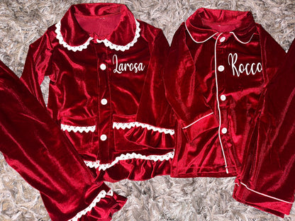 Red Girls Boys Velour Pyjamas