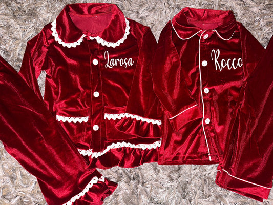 Red Girls Boys Velour Pyjamas