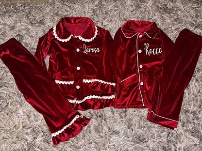 Red Girls Boys Velour Pyjamas