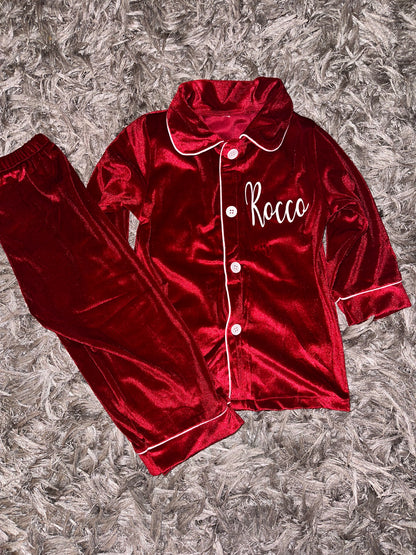 Red Girls Boys Velour Pyjamas