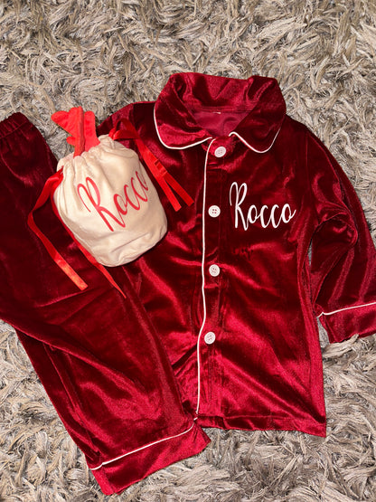 Red Girls Boys Velour Pyjamas