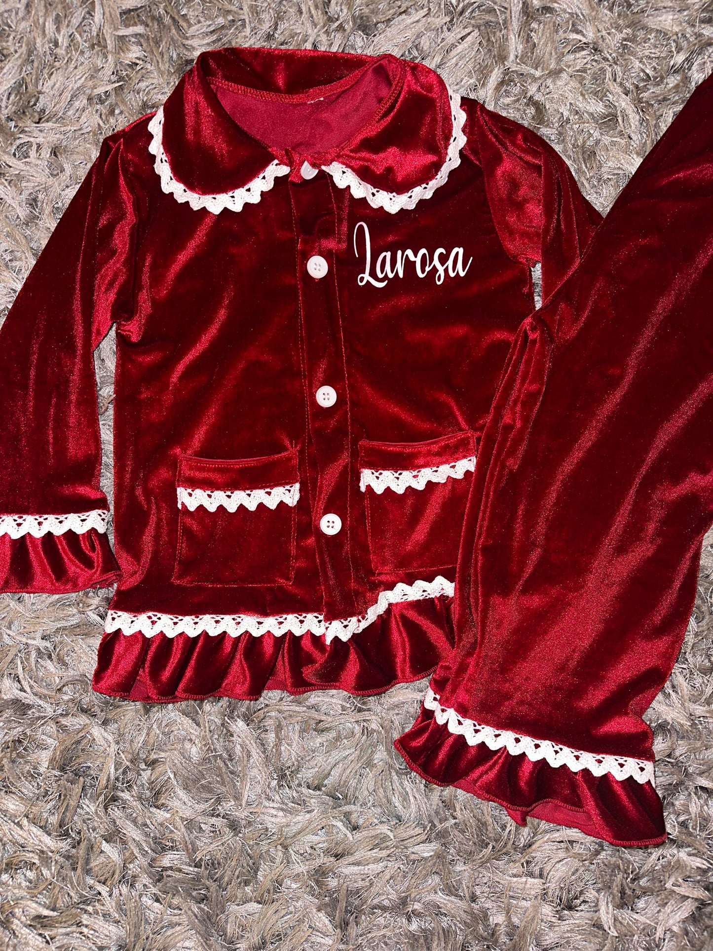 Red Girls Boys Velour Pyjamas