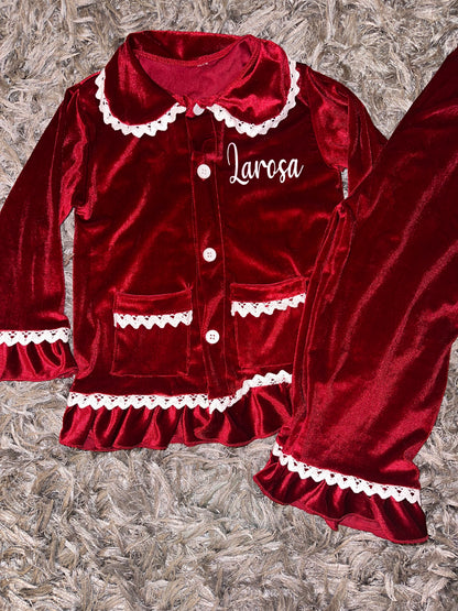 Red Girls Boys Velour Pyjamas