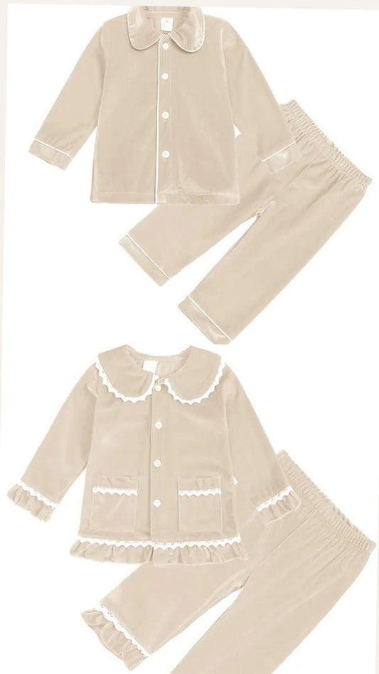 Cream Girls/Boys Velour Pyjamas